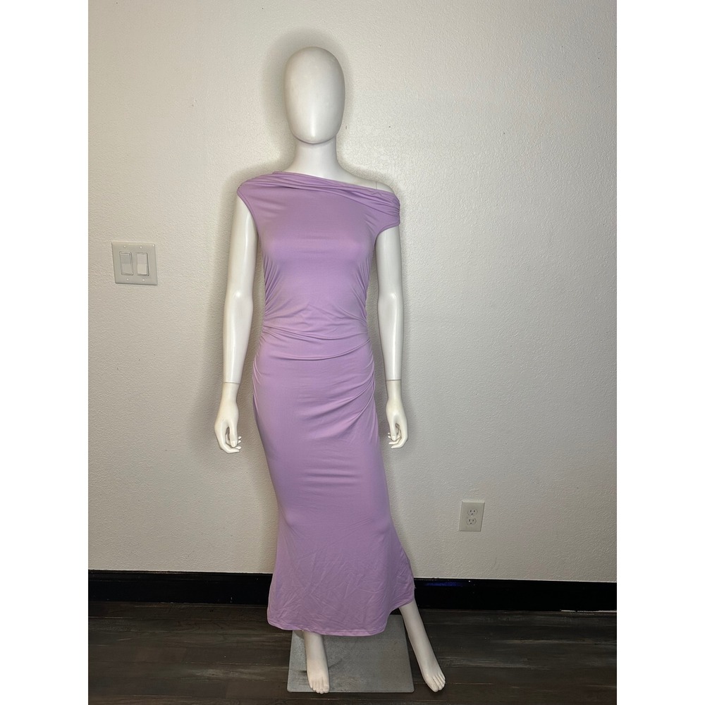 SHEIN Lilac Purple Off The Shoulder Ruched Maxi Dress Mermaid Bodycon